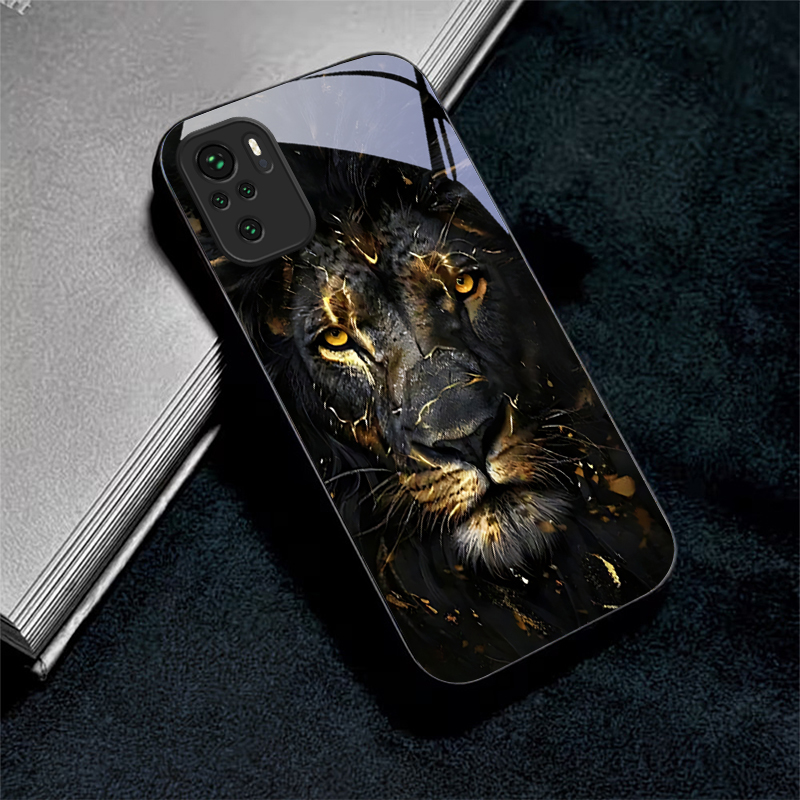 Xiaomi Redmi Note 14 - Casing Ponsel Kaca Hitam Emas Bergambar