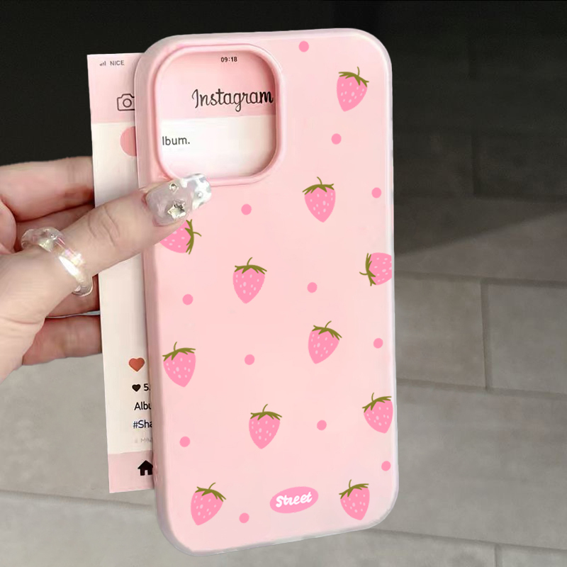Xiaomi Redmi Note 14 - Casing Ponsel Motif Stroberi Merah Muda